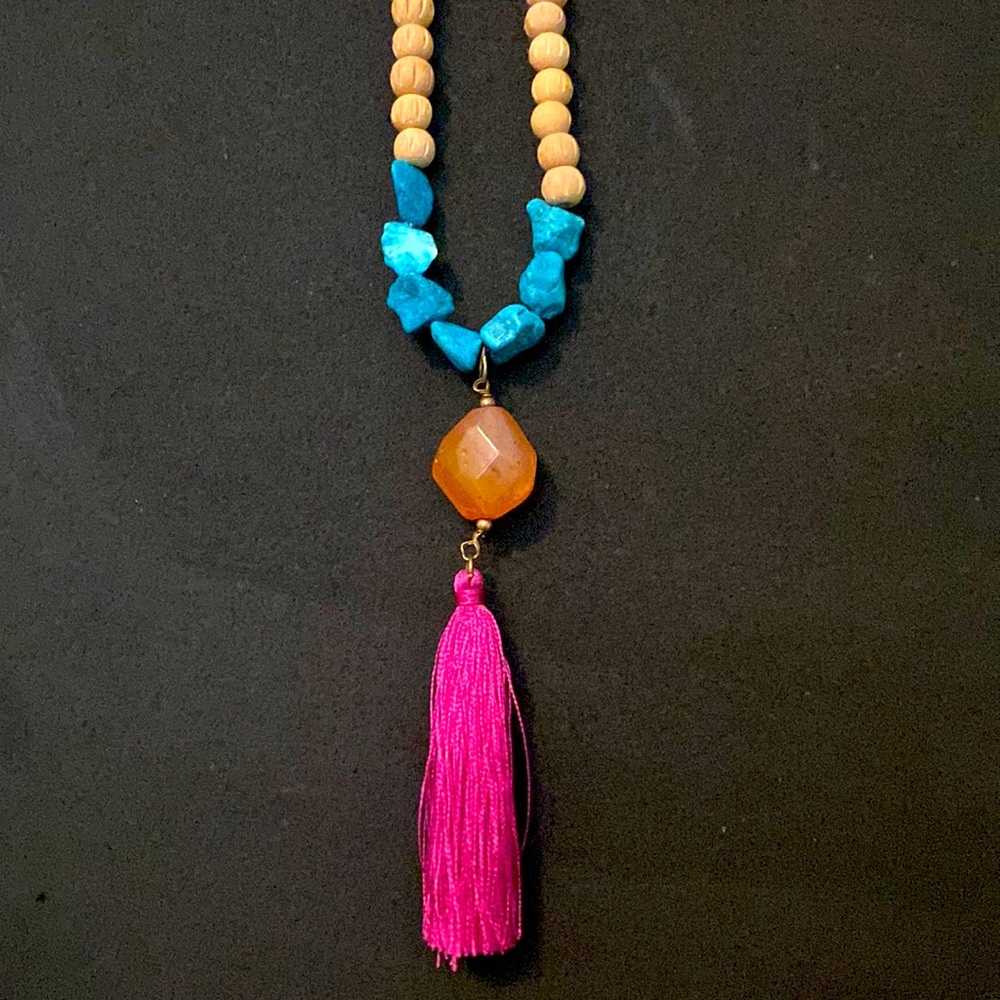 Chunky wood and stone necklace